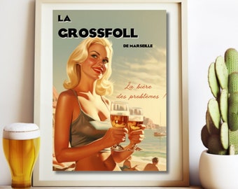 Affiche vintage Marseille - La Grossfoll - Décoration murale cadeau - Voyage en Provence - A3 30x42