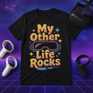MY OTHER LIFE Rocks Retro Vintage 90s T-Shirt, Virtual Reality Gamer Tee, Perfect Gift for Men Women Kids, Gaming Enthusiast Shirt