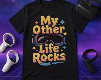 MY OTHER LIFE Rocks Retro Vintage 90s T-Shirt, Virtual Reality Gamer Tee, Perfect Gift for Men Women Kids, Gaming Enthusiast Shirt