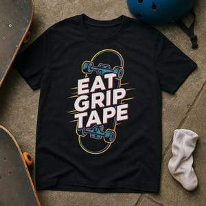 EAT GRIP TAPE Cyber Punk Neon Skateboard T-Shirt, Skater Shirt for Men and Women, Cool Skating Gift, Skateboard Lover Apparel