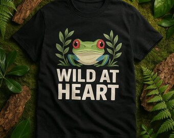 WILD AT HEART Watercolor Minimalist Frog T-Shirt, Rainforest Wildlife Lover Tee, Perfect Gift for Nature Enthusiasts, Tropical Jungle Design