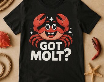 GOT MOLT Cartoon Pop Crab T-Shirt, Funny Seafood Lovers Tee, Unisex Gift, Ocean Inspired, Cute Animal Design, Crab Lover Apparel