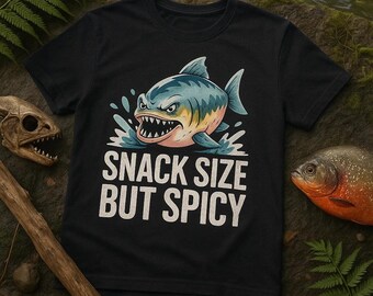 SNACK SIZE BUT Spicy Watercolor Minimalist Piranha T-Shirt, Funny Fish Lover Tee, Unique Gift for Men and Women, Cool Birthday Present