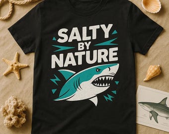 SALTY BY NATURE Retro Vintage 80s T-Shirt, Marine Biology Shark Tee, Ocean Lover Gift, Funny Sea Life Shirt, Perfect for Biologists
