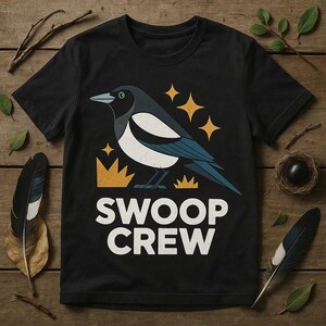 SWOOP CREW Minimalist Geometric Magpie T-Shirt, Birdwatcher Apparel, Perfect Gift for Magpie Lovers, Wildlife Enthusiasts, Birthday Present