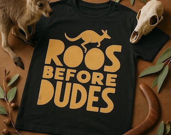 ROOS BEFORE DUDES Minimalist Geometric T-Shirt, Funny Kangaroo Shirt, Gifts for a Kangaroo Lover, Australian Animal Tee, Cute Novelty Shirt