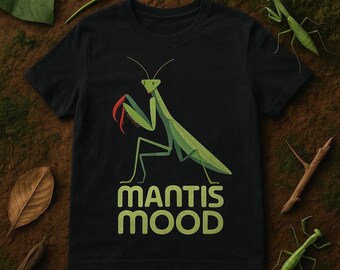 MANTIS MOOD Minimalist Geometric T-Shirt, Unisex Graphic Tee, Perfect Gift for Insect Lovers, Bug Enthusiasts, Entomology Fans