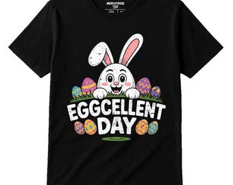 EGGCELLENT DAY Cartoon Pop T-Shirt, Easter Enthusiast Tee, Funny Easter Shirt, Spring Holiday Gift, Egg Hunt Humor, Family Gathering Outfit