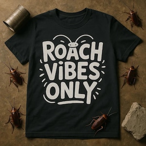 ROACH VIBES ONLY Hand-Drawn Illustration T-Shirt, Funny Cockroach Tee, Insect Lover Gift, Retro Style, Perfect for Bug Enthusiasts