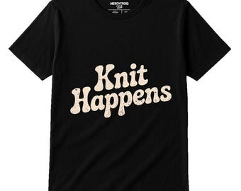 KNIT HAPPENS Retro Vintage 70s T-Shirt, Knitting Lover Shirt, Funny Yarn Tee, Gift for Knitters, Women, Crocheters, Craft Enthusiasts