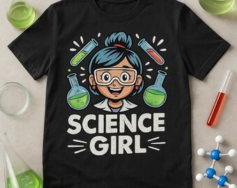 Science Girl Cartoon Pop Chemistry T-Shirt, Funny Graphic Tee for Women, Perfect Gift for Science Teachers, Nerdy Students, Chemist Lovers