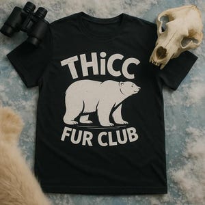 THICC FUR CLUB Hand-Drawn Polar Bear Shirt, Funny Animal Graphic Tee, Cute Arctic Gift For Bear Lovers, Men Women Christmas Present