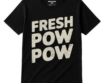 FRESH POW POW Retro Vintage 60s Skiing T-Shirt, Ski Lovers Gift, Winter Sports Tee, Funny Skier Shirt for Men and Women, Snow Adventure