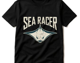 SEA RACER Minimalist Geometric Stingray T-Shirt, Ocean Lovers Tee, Perfect Gift for Sea Animal Enthusiasts, Cool Marine Style