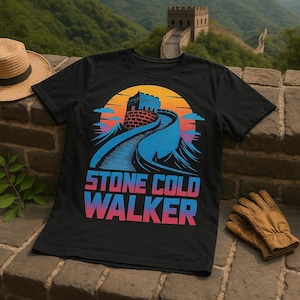 STONE COLD WALKER Cyber Punk Neon T-Shirt, Great Wall China Art Tee, Cool Travel Souvenir, Unique Gift for Travelers, Chinese Lovers