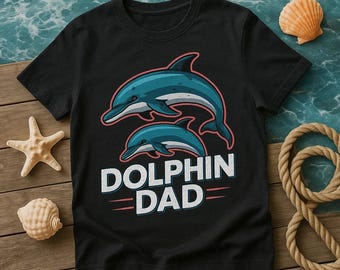 DOLPHIN DAD Cyber Punk Neon T-Shirt, Graphic Tee for Dolphin Lovers, Perfect Gift for Men, Ocean Theme Apparel, Funny Animal Shirt
