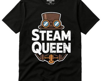 STEAM QUEEN Cartoon Pop Steampunk T-Shirt, Vintage Graphic Tee for Women, Victorian Gear Lover Gift, Dark Retro Style, Fantasy Shirt
