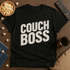 COUCH BOSS Grunge Distressed T-Shirt, Movie Lover Tee, Watching Movies Gift, Retro Film Art, Funny Graphic Shirt for Men and Women