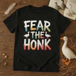 FEAR THE HONK Watercolor Minimalist Goose T-Shirt, Funny Animal Shirt For Geese Lovers, Unique Bird Lover Gift, Silly Goose Tee
