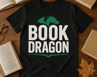 BOOK DRAGON Bold Typography Reading T-Shirt, Book Lover Shirt, Funny Reader Tee, Novelty Gift for Librarians, Perfect for Bookworms
