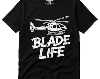 BLADE LIFE Hand-Drawn Helicopter T-Shirt, Aviation Enthusiast Tee for Men and Women, Perfect Pilot Gift, Helicopter Lovers Shirt