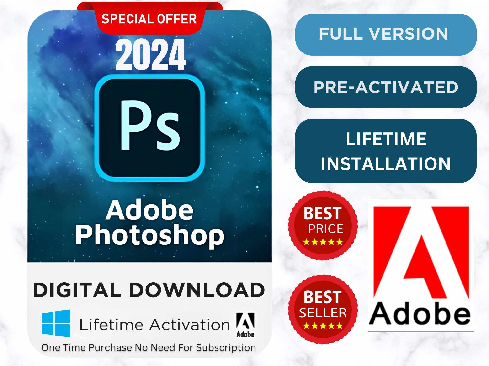 Adobe 2024 Preactivated Lifetime for Windows Etsy Canada
