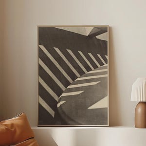 Impressão fotográfica de Nova York, Sombras abstratas na varanda de Paul Strand, pôster de arte moderna, fotografia urbana em preto e branco, arte de parede contemporânea