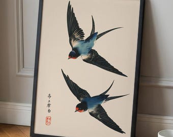 Japanese Bird Art Print, Swallow Poster, Ohara Koson Wall Art, Vintage Woodblock Print