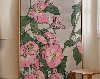 Pink Wild Rose Botanical Poster, Vintage Floral Art Print, 200gsm, Cottagecore Wall Art