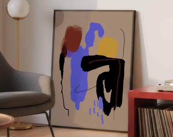 Modern Abstract Art Print, Boho Minimalist Wall Art, Colorful Home Decor