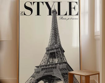 Eiffel Tower Wall Art, Style Magazine Black and White Paris Fashion Print, France Travel Art, Eiffel Tower Photo, Paris Lover Gift