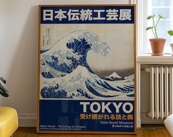 Japanese Art Print, Paper Poster, Wall Art for Home, Vintage Style Decor, Great Wave, Hokusai Print, Ueno Museum