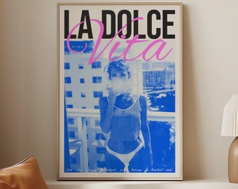 La Dolce Vita Fashion Poster: Pink & Blue Vogue Print