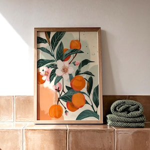Peach Print, Fruit Market Poster, Abstract Botanical Wall Art, Boho Kitchen Decor, Peach Illustration, Summer Fruit Artwork