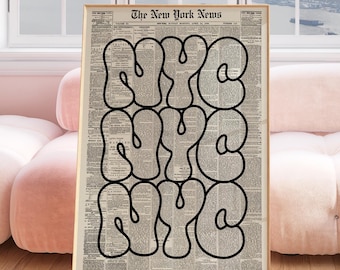 NYC Typografie Kunstdruck, Vintage Zeitungsplakat