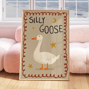 Silly Goose Print, Quirky Retro Wall Art, Funny Animal Poster, Trendy Goose Artwork, Playful Home Decor, Graphic Print, Humorous Wall Art