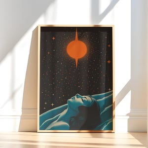 Póster vintage de Dreamgazer, arte de pared de ensueño, regalo con impresión de arte espacial genial, decoración moderna retro de mediados de siglo, arte cósmico para sala de estar, póster único