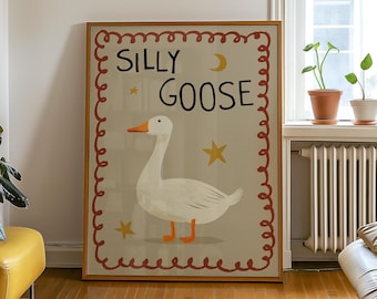 Silly Goose-print: eigenzinnige retro dierenmuurkunst