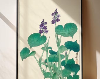 Japanese Botanical Art Print Purple Flowers Vintage Floral Wall Art Poster