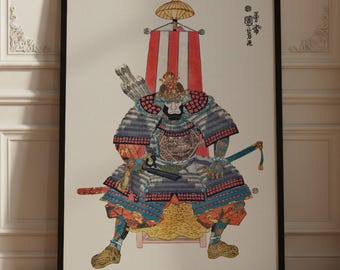 Vintage Japanese Samurai Warrior Art Print, Traditional Japanese Wall Decor, Ukiyo Style Poster, Traditional Woodblock Print