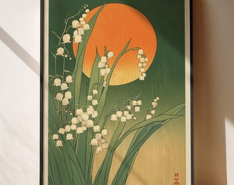 Lily of the Valley Japanese Art Print Vintage Botanical Floral Wall Art Poster