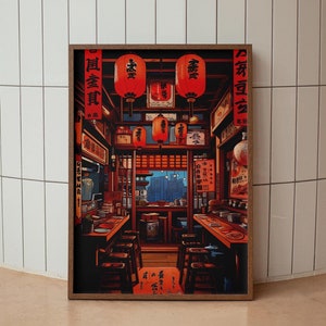 Arte murale giapponese Lofi Ramen Shop, poster di cartoni animati manga serali di ristoranti anime, regalo d'arte per la casa giapponese accogliente