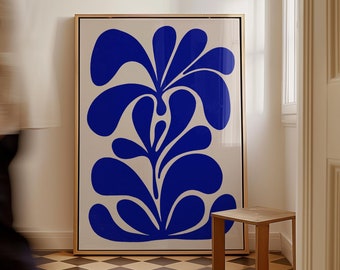 Royal Blue Floral Art Print: Modern Abstract Botanical Poster