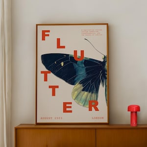 Manifesto della mostra Modern London Flutter, stampa murale a forma di falena, stampa artistica audace, decorazione per casa e ufficio, pezzo d'arredo contemporaneo, regalo ideale