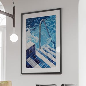 Schwimmbad Gemälde Wandkunst, Blaue Pool Schritte Wasser Spritzwasser, Acryl Schwimmen Kunstdruck, Trendige Innendekoration für Wohnzimmer