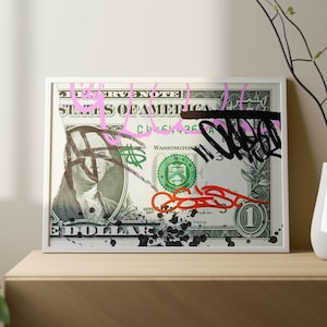 Graffiti Schrift Dollar Bill Wandkunst, Urban Street Art Pink Geld Poster, Trendy Zeitgenössisches Dekor, Gewagte Wandkunst, Modernes Interieur