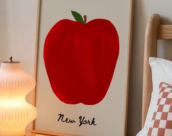 New York Apple Art Print, Minimalist Kitchen Decor