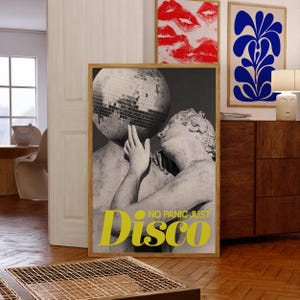 No Panic Just Disco Wall Art, póster de fiesta retro, impresión de discoteca de moda de los años 70, estética en blanco y negro, decoración moderna para dormitorio, arte elegante para sala de estar