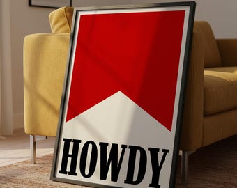 レトロなハウディプリント：赤い旗、ミニマリストの西洋の壁アート