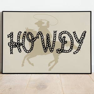 Decorazione murale "Cowboy", stampa con testo western in corda, cartello di benvenuto con tipografia originale, decorazione rustica con paesaggio, poster divertente ispirato al western per la casa